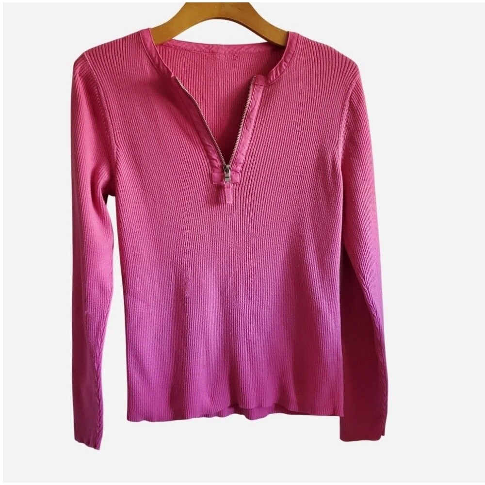 Lauren Ralph Lauren Y2k Ribbed Quarter Zip Top Racing Team Size L Preppy